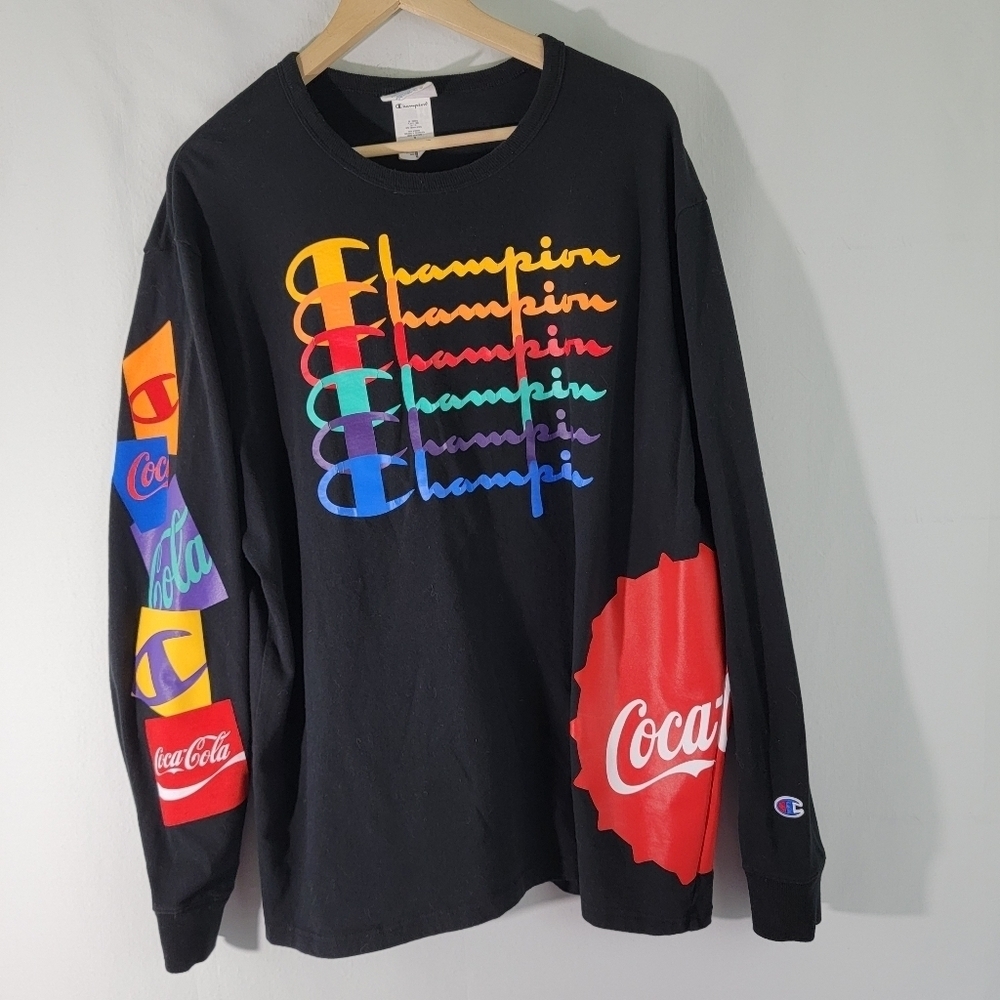 Champion x Coca-Cola Unisex Sweatshirt Sz XL Rainbow Long Sleeve Uzi Style Crew